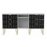 Cube Black Matt and White 6 Drawer TV Unit with Gold Hairpin Legs