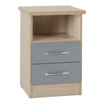 Nevada Grey Gloss/Light Oak 2 Drawer Bedside Cabinet
