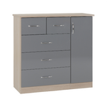 Nevada Grey and Oak 5 Drawer Low Wardrobe