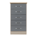 Nevada Grey and Oak 5 Drawer Narrow Chest 