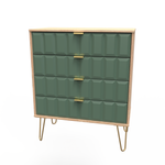 Cube Labrador Green and Bardolino Oak 4 Drawer Chest with Gold Hairpin Legs