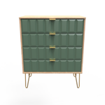 Cube Labrador Green and Bardolino Oak 4 Drawer Chest with Gold Hairpin Legs