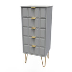 Cube Shadow Matt 5 Drawer Bedside Cabinet with Gold Hairpin Legs