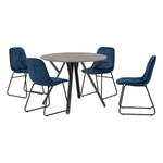Athens Concrete and Black Round Dining Set with 4 Sapphire Blue Chairs