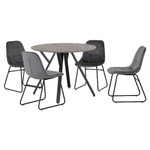 Athens Concrete and Black Round Dining Set with 4 Grey Chairs