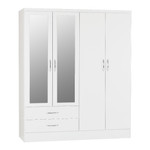 Nevada White Gloss 4 Door 2 Drawer Mirrored Wardrobe