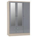 Nevada Grey and Oak 3 Door 2 Drawer Mirrored Wardrobe