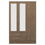 Nevada Rustic Oak Effect 3 Door 2 Drawer Mirrored Wardrobe