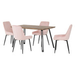 Quebec Straight Edge Dining Set with 4 Baby Pink Velvet Avery Chairs