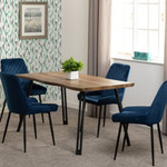 Quebec Wave Edge Dining Set with 4 Sapphire Blue Velvet Avery Chairs