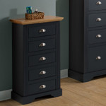 Toledo Grey and Oak 5 Drawer Narrow Chest