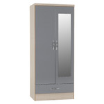 Nevada Grey Gloss 2 Door 1 Drawer Mirrored Wardrobe