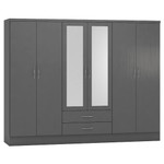 Nevada Grey 3D Effect 6 Door 2 Drawer Mirrored Wardrobe