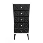 Pixel Black and White 5 Drawer Bedside Cabinet with Dark Scandinavian Legs