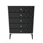 Pixel Black and White 5 Drawer Chest with Dark Scandinavian Legs