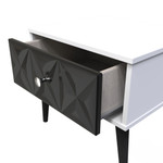 Pixel Black and White 1 Drawer Bedside Cabinet with Dark Scandinavian Legs