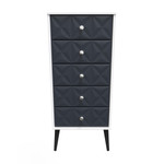 Pixel Indigo and White 5 Drawer Bedside Cabinet with Dark Scandinavian Legs