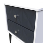 Pixel Indigo and White 2 Drawer Bedside Cabinet with Dark Scandinavian Legs