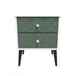 Pixel Labrador Green and White 2 Drawer Bedside Cabinet with Dark Scandinavian Legs