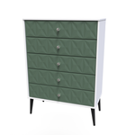 Pixel Labrador Green and White 5 Drawer Chest with Dark Scandinavian Legs