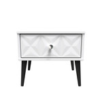 Pixel White 1 Drawer Bedside Cabinet with Dark Scandinavian Legs 