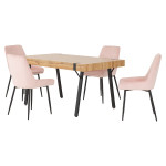 Treviso Industrial Dining Set with 4 Baby Pink Velvet Avery Chairs