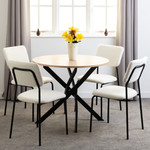 Sheldon Round Wooden Dining Set with 4 Ivory Boucle Chairs