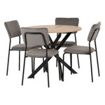 Sheldon Round Wooden Dining Set with 4 Grey Velvet Chairs