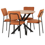 Sheldon Round Wooden Dining Set with 4 Burnt Orange Velvet Chairs