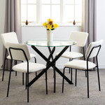 Sheldon Round Glass Dining Set with 4 Ivory Boucle Chairs