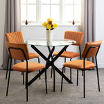 Sheldon Round Glass Dining Set with 4 Burnt Orange Velvet Chairs