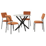 Sheldon Round Glass Dining Set with 4 Burnt Orange Velvet Chairs