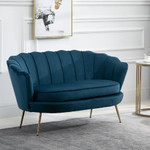 Ariel Retro Blue Sofa with Gold Legs