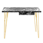 Fusion Black Marble 1 Drawer Desk with Gold Hairpin Legs