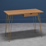 Fusion Light Wood 1 Drawer Desk with Gold Hairpin Legs