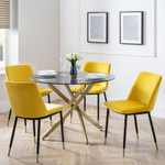 Montero Round Table with 4 Delaunay Velvet Mustard Chairs