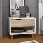 Stockholm White and Oak 1 Drawer Bedside Table