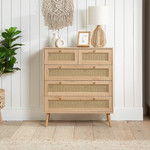 Croxley 5 Drawer Oak and Rattan Drawer Chest