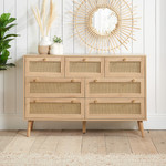 Croxley 7 Drawer Oak and Rattan Drawer Chest