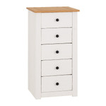 Panama White and Natural Wax 5 Drawer Narrow Chest