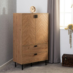 Leon Herringbone Oak Retro 2 Door 2 Drawer Cabinet