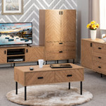 Leon Herringbone Oak Retro 2 Door 2 Drawer Cabinet 