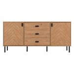 Leon Herringbone Oak Retro 2 Door 3 Drawer Sideboard