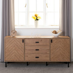 Leon Herringbone Oak Retro 2 Door 3 Drawer Sideboard