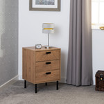 Leon Herringbone Oak Retro 3 Drawer Bedside Table