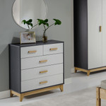 Cleveland White, Grey and Oak Effect 3+2 Drawer Chest