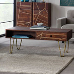 Dark Gold Reclaimed Wood Coffee Table with 2 Drawers