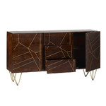 Dark Gold Reclaimed Wood 3 Door 3 Drawer Sideboard with Gold Legs