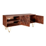 Dark Gold Reclaimed Wood 2 Door TV Unit with Gold Legs