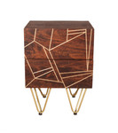 Dark Gold Reclaimed Wood 2 Drawer Side Table with Gold Legs